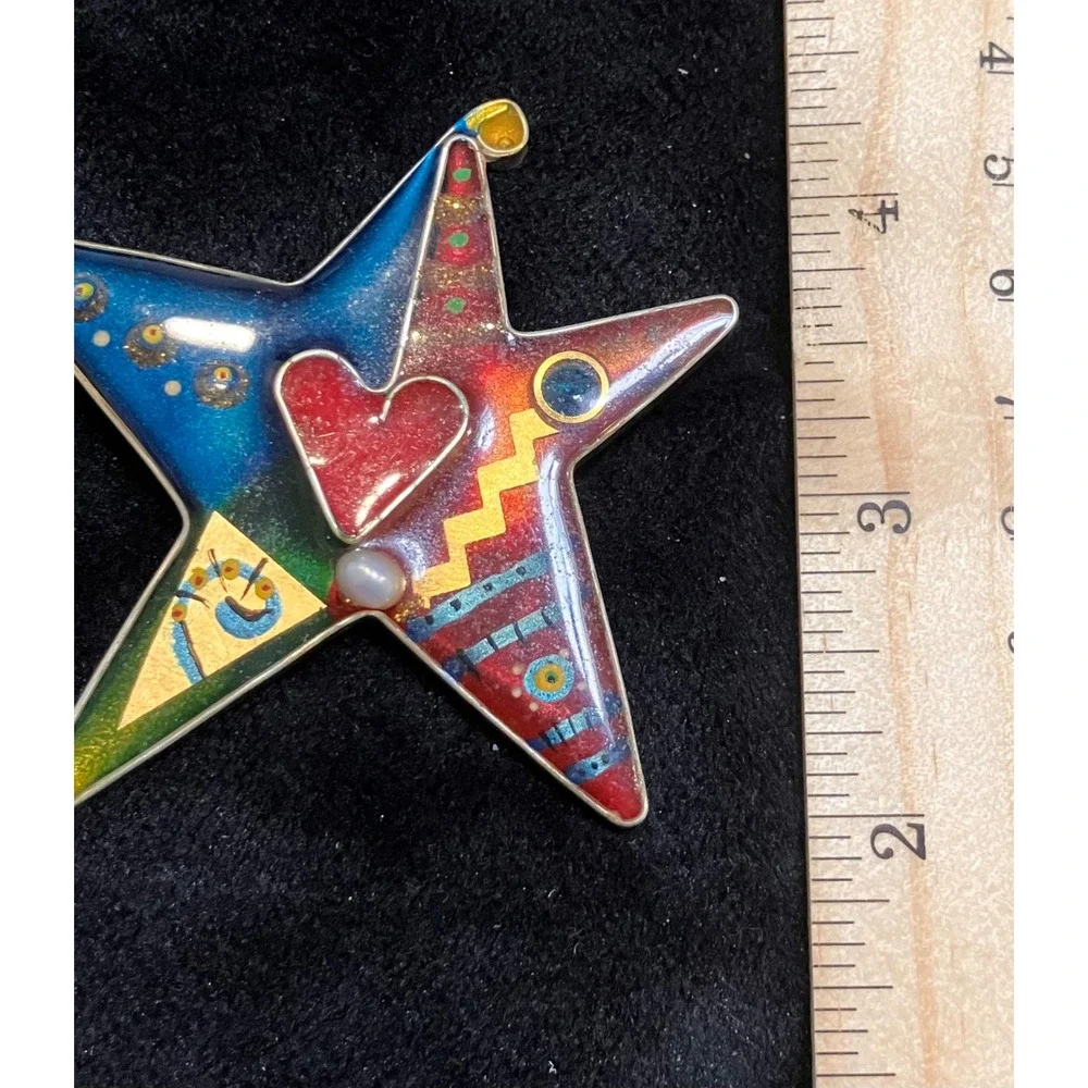 Yossi Steinberg Star Brooch Multi-Color Enamel Heart Pearl Celestial Pin